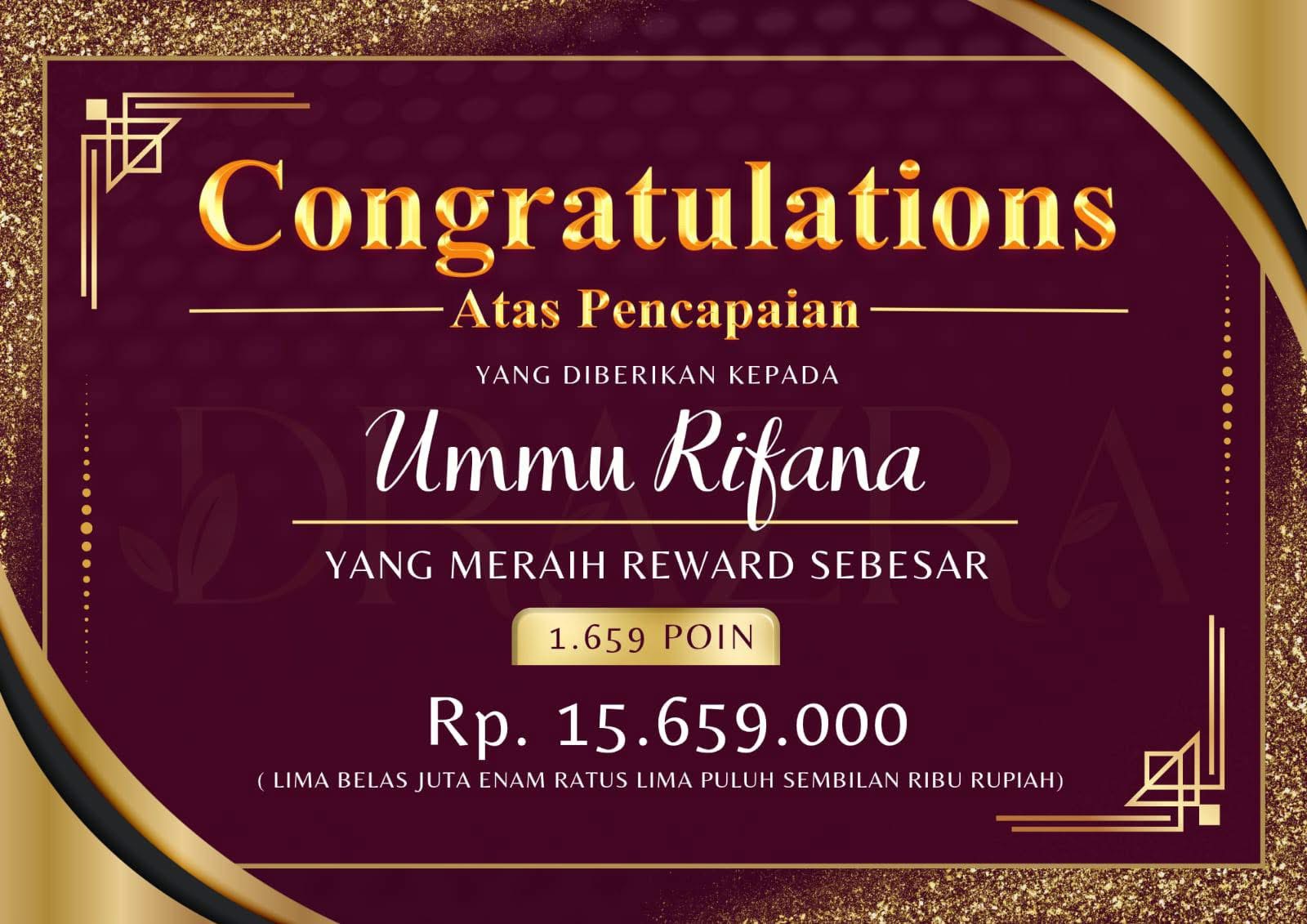 Reward 1.659 poin Ummu Rifana