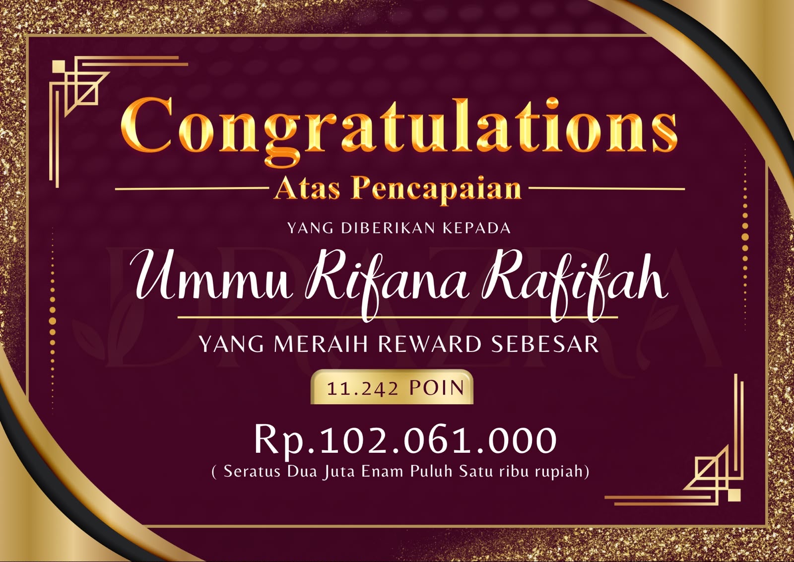 Reward 11.242 poin Ummu Rifana