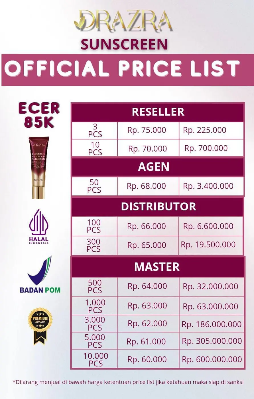 Price list resmi Sunscreen