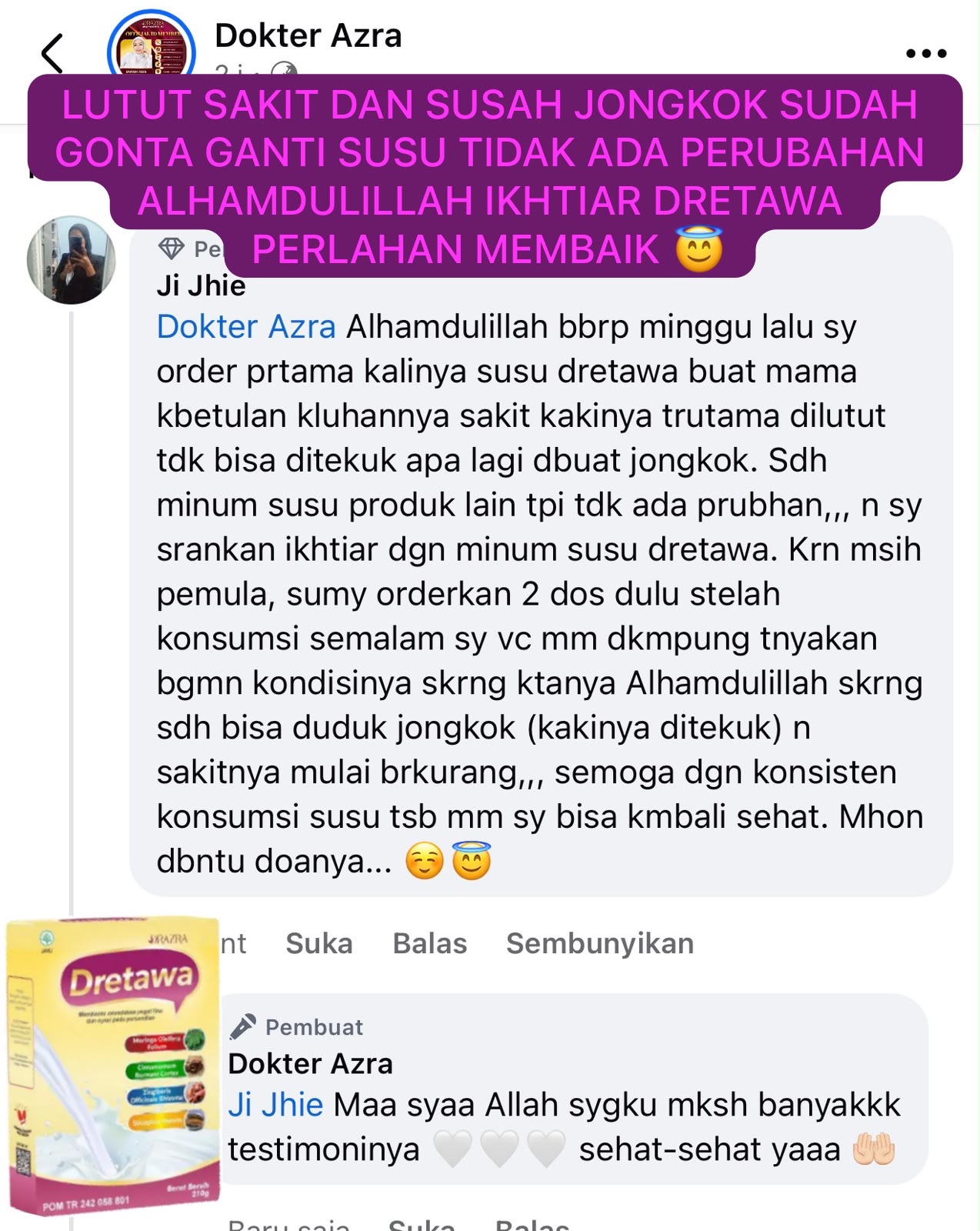 Dokumentasi testimoni pelanggan Dretawa DRAZRA