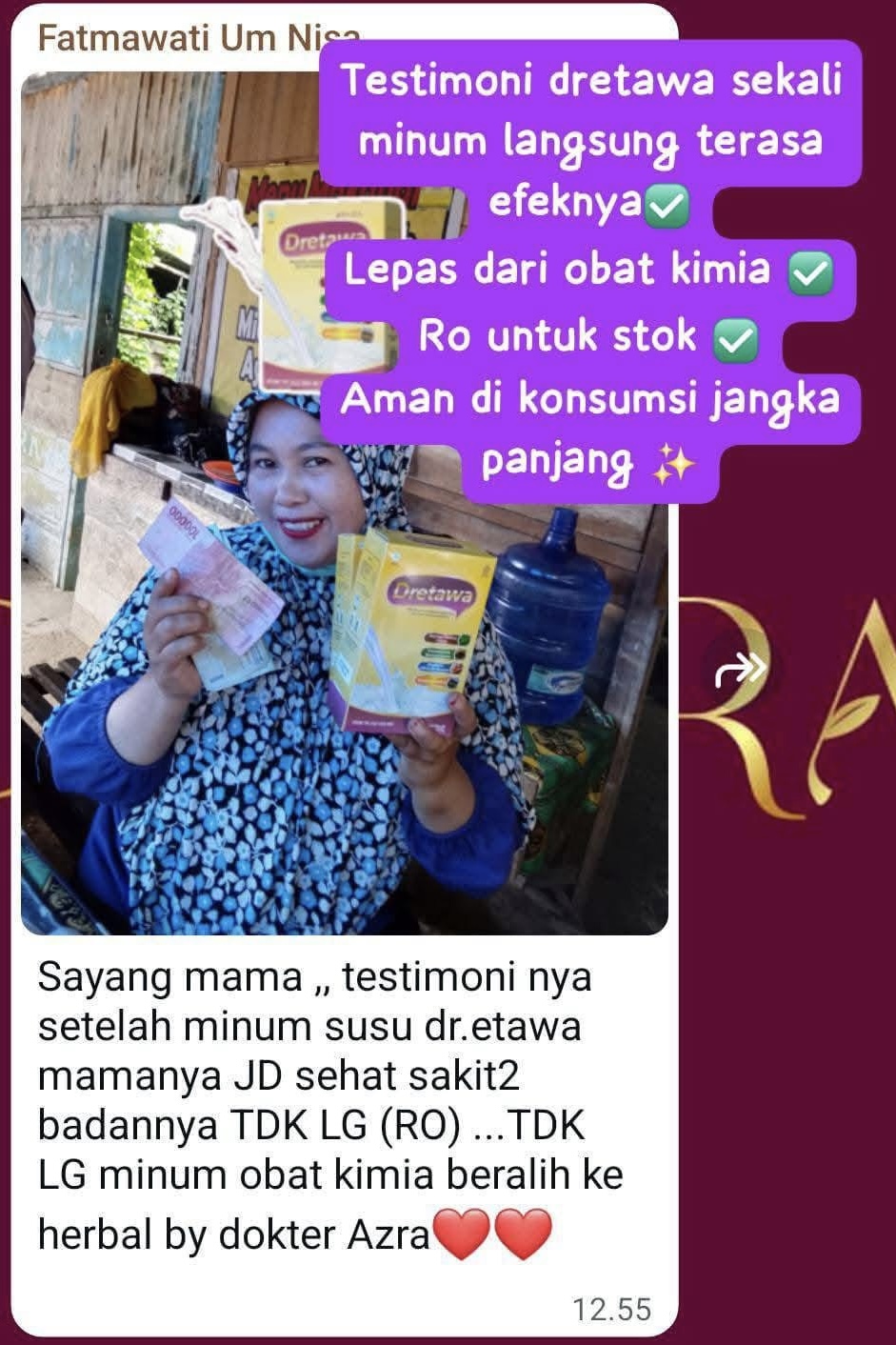 Dokumentasi testimoni pelanggan Dretawa DRAZRA